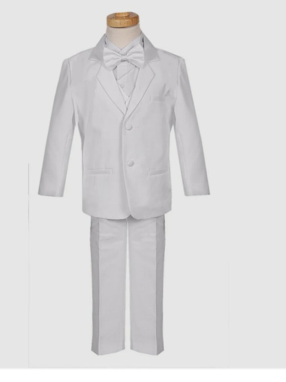 Boys Tuxedo suit White wedding Easter wedding party Bow tie vest pants SIZE 7
